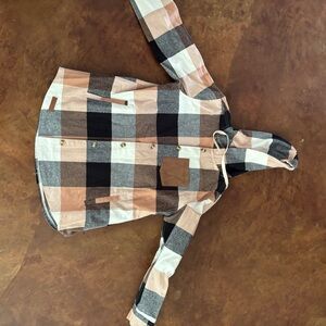 Checkered Hooded Jacket with Button Accents